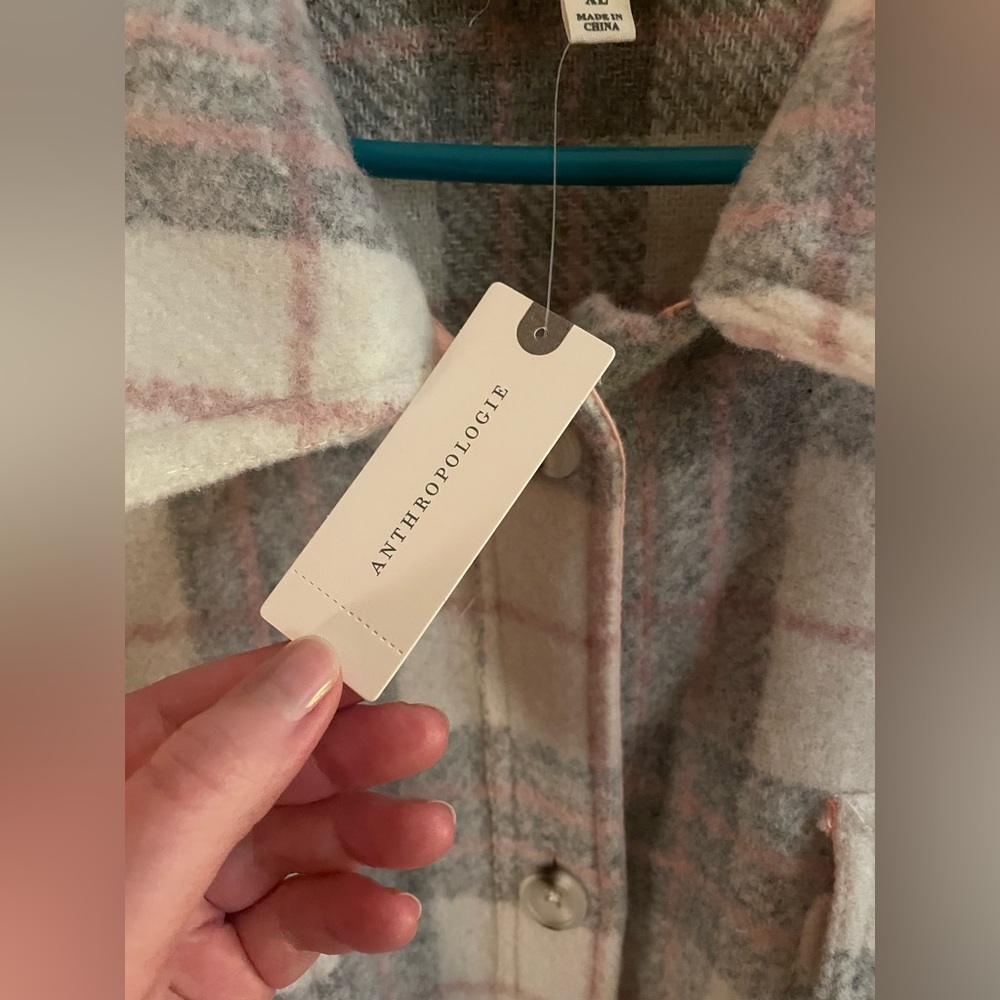 Anthropologie If By Sea Bobbie Plaid Oversized Pink and grey XL Jacket/ Coat NWT - Picture 2 of 11